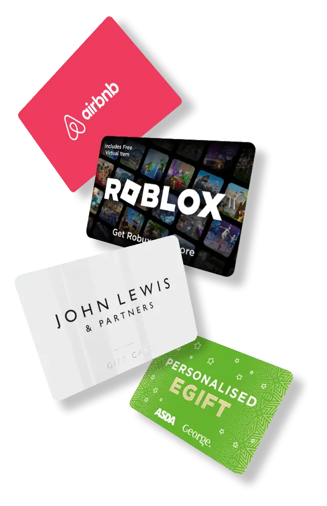A selection of eGifts including AirBNB, Roblox, John Lewis and Asda Personalised eGift.